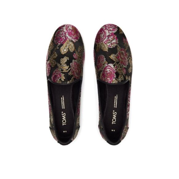 Toms Women's Black Metallic Roses Darcy Flats - Picture 2 of 7